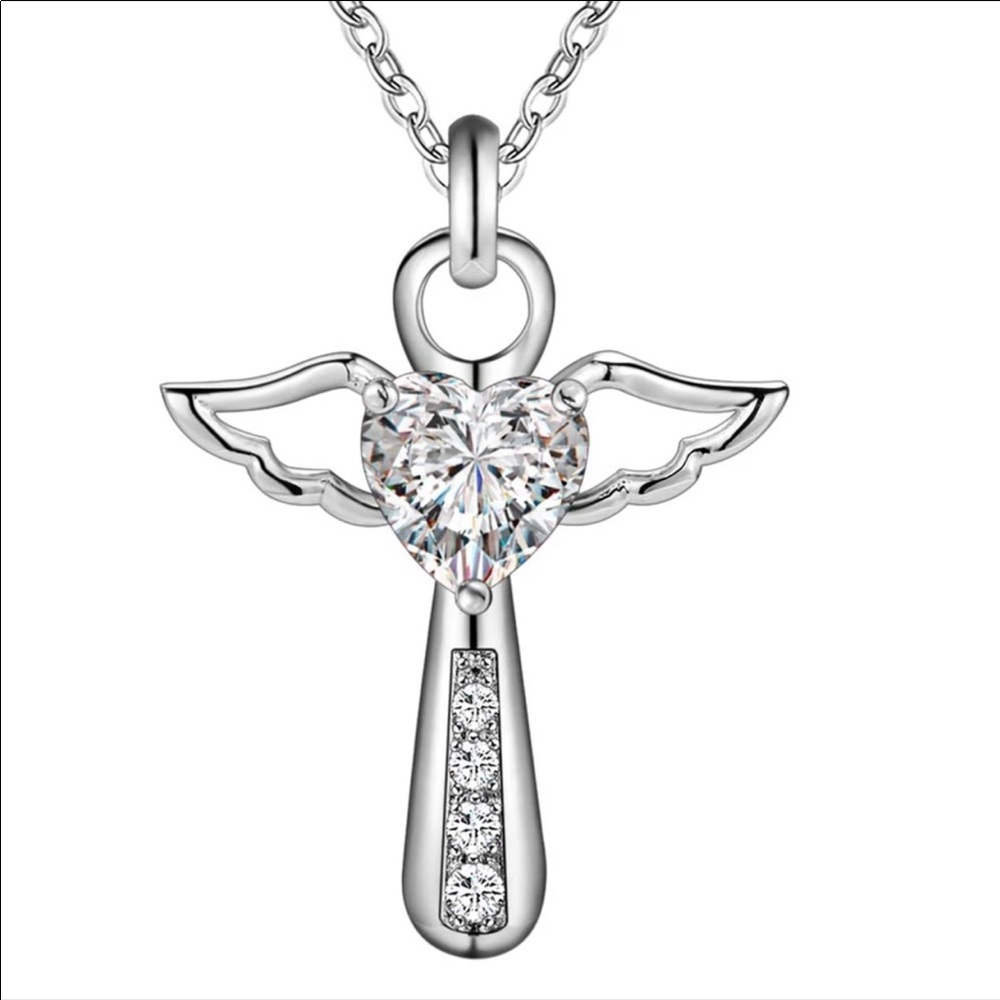 Zircon angel cross necklace